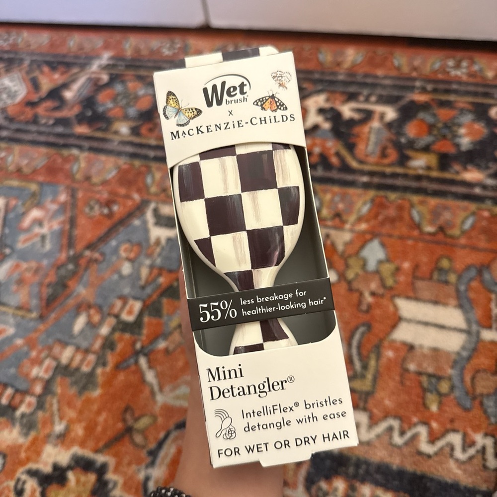 MacKenzie-Childs Checkerboard Mini Detangler Hair Brush in Black and Cream